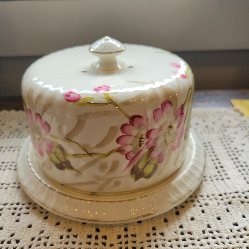 Antique Royal Bann Franz Anton Mehlem Round Porcelain Cheese Dome Keeper